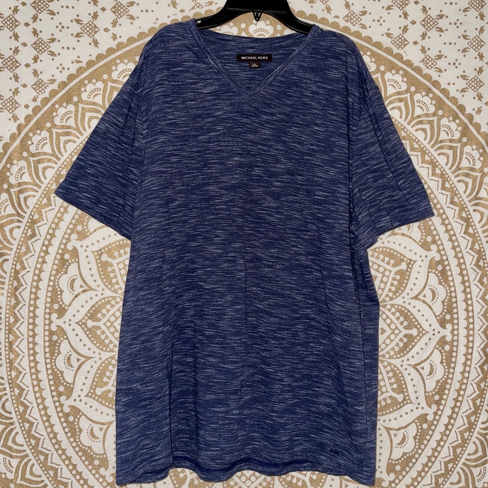 “MICHAEL KORS” MENS BLUE SHORT-SLEEVE SHIRT, SIZE XL